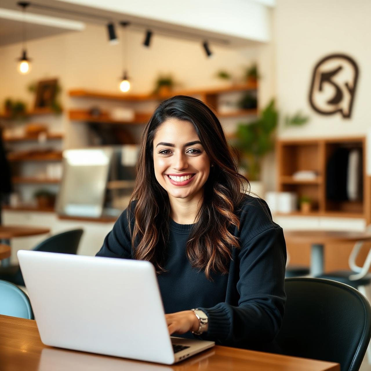Small business owner running her company from her laptop